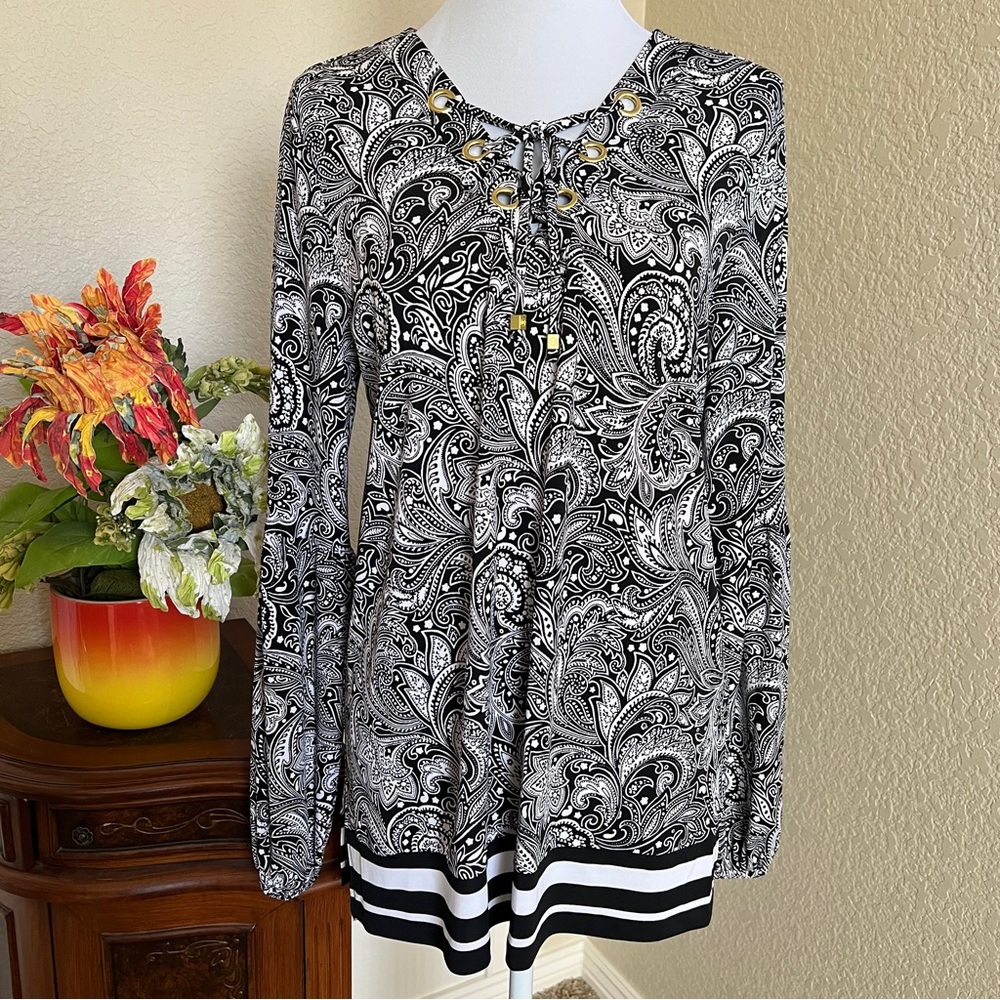 Michael Kors Paisley Print Laced Front BoHo Top